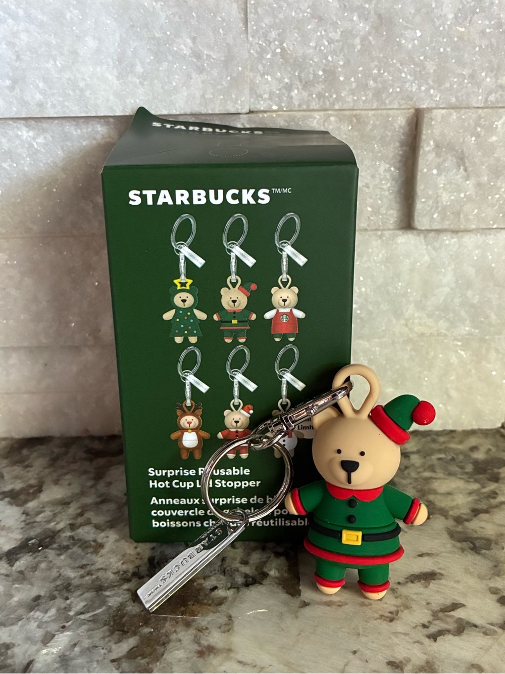 Starbucks Holiday Bearista Elf Surprise Keychain Hot Cup Lid Stopper 2025